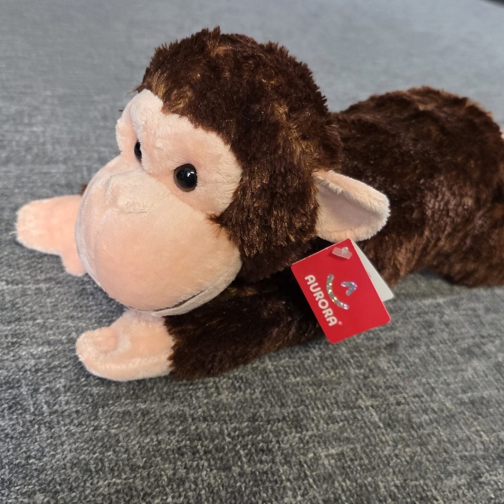 NWT Aurora Flopsie Chimpanzee Monkey Brown Plush Stuffed Animal 14" Chimp